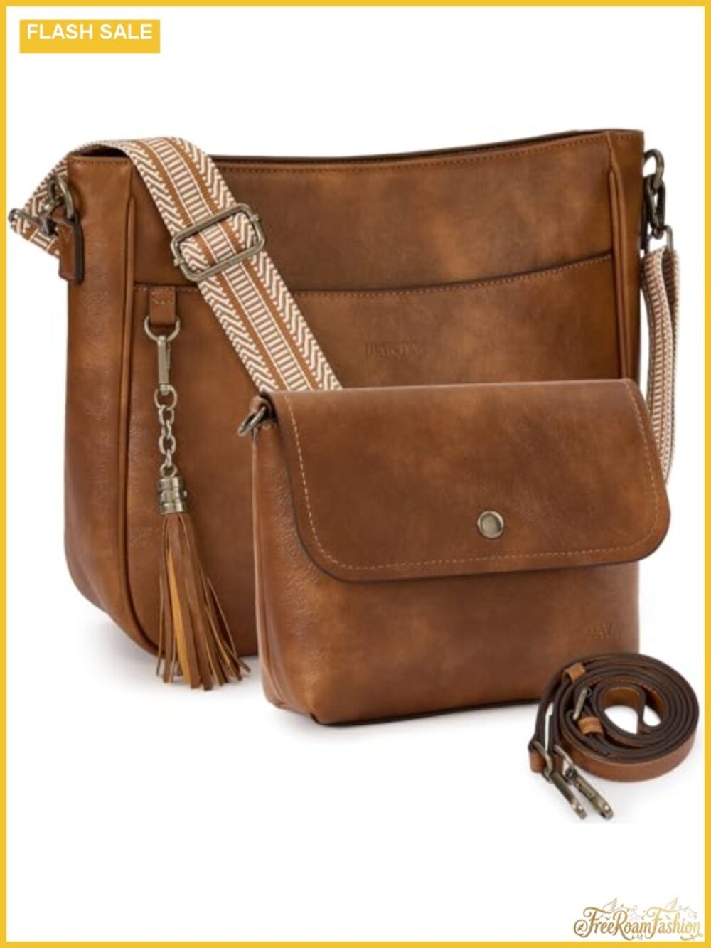 Vegan Leather Crossbody Hobo Bag Set 2PC Adjustable Purse